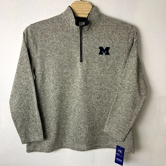 Pro Edge by Knights Apparel Classic Michigan Logo Quarter Zip Sweater Gray XXL - Picture 1 of 5